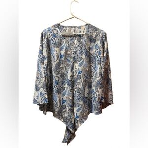 VIISHOW Boho Paisley Tunic Top – Blue/White Asymmetrical Hem (L)